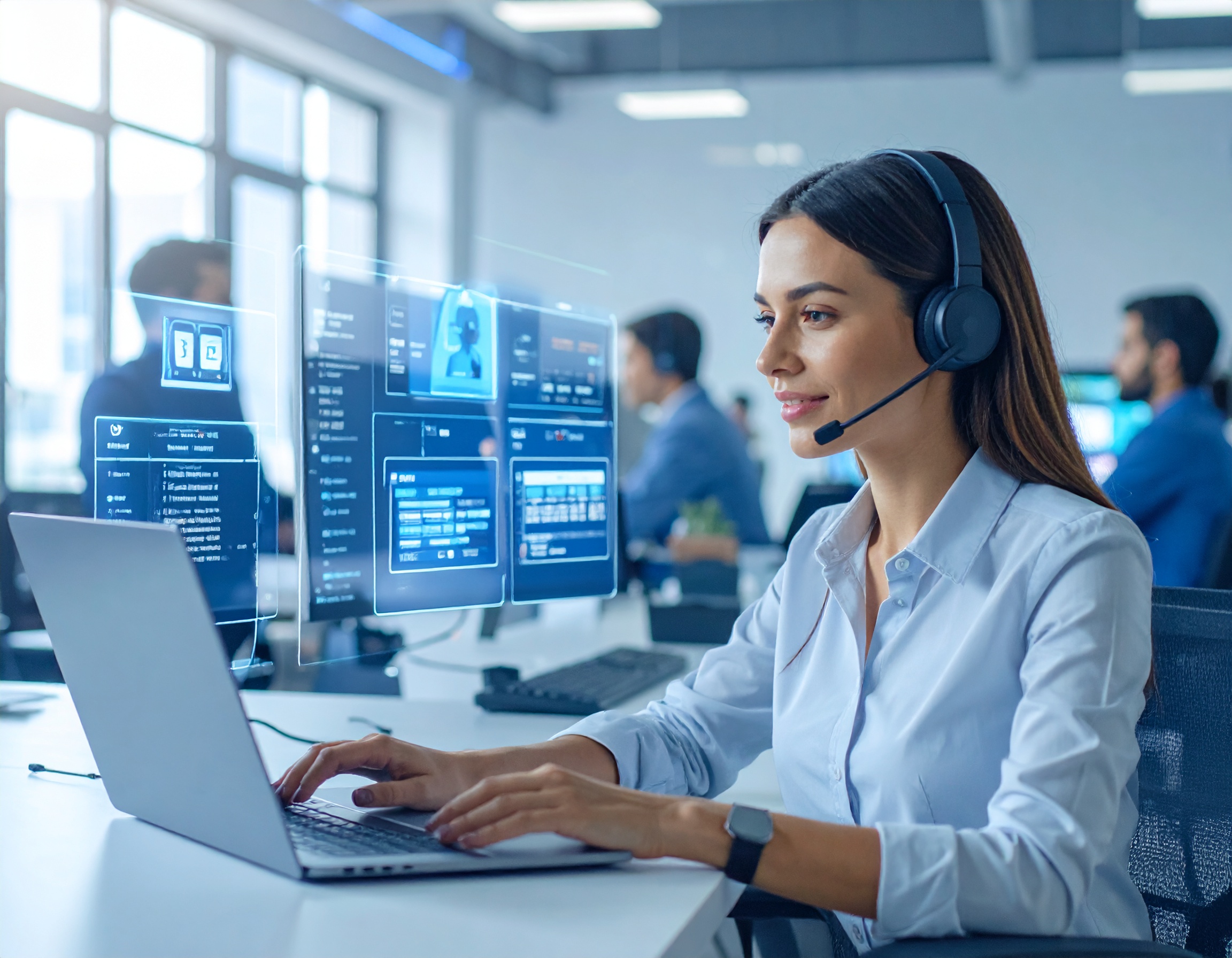 workflixx Fonio Ai professional AI phone assistant in a modern office environment, handling calls